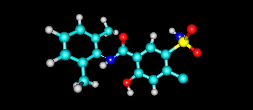 Xipamide molecular structure isolated on black