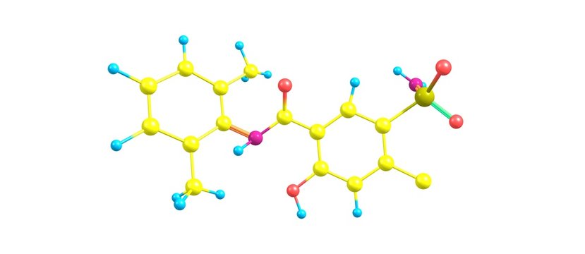 Xipamide molecular structure isolated on white