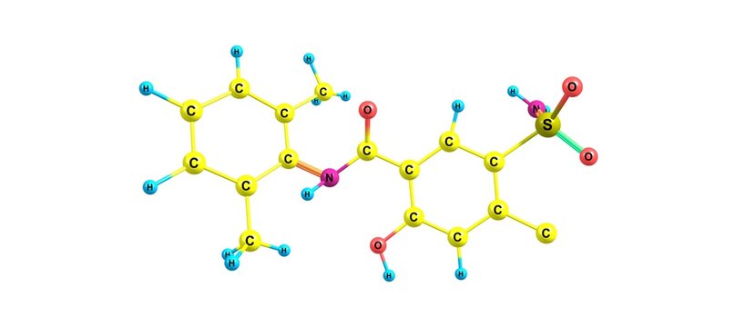 Xipamide molecular structure isolated on white