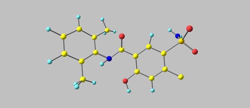 Xipamide molecular structure isolated on grey