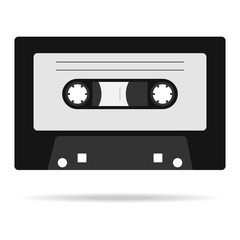 Retro audio cassette with shadow, icon audio cassette