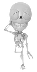 3D Skeleton Mascot is just scratched his head from embarrassment awkwardness. 3D Skull Character Design Series.