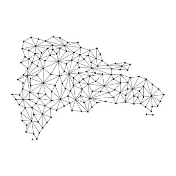 Dominican Republic map of polygonal mosaic lines network, rays and dots vector illustration.