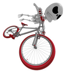 3D Skeleton Mascot is bikes do an acrobatic movement. 3D Skull Character Design Series.