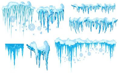 Vector icicle and snow elements clipart. Different snow cap - obrazy, fototapety, plakaty