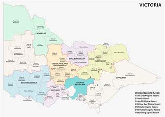 Fototapeta na wymiar Administrative and political map of the australian state victoria
