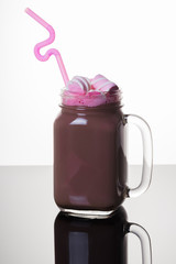 Hot cocoa drink in a jar