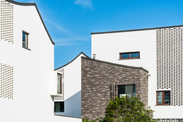 Scenic view of Dongziguan village against blue sky in Changkou town,Fuyang city,Zhejiang province of China.