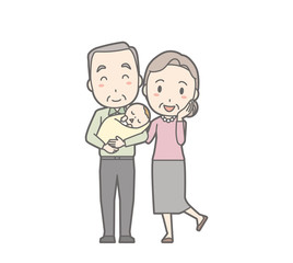 Illustration of an old couple standing holding a baby