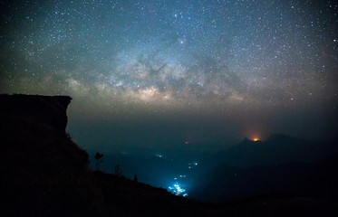 Milky Way Galaxy .Astrophotography Night landscape with colorful Milky Way, with stardust and space...