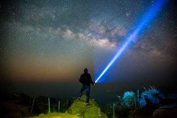 Milky Way Galaxy .Astrophotography Night landscape with colorful Milky Way, with stardust and space...