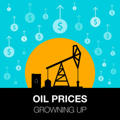Oil industry concept. Oil price growing up with dollar coin and petroleum pump.