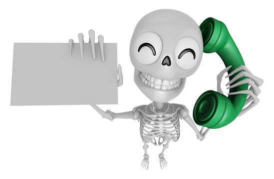 3D Skeleton Mascot Please Call Me Today. 3D Skull Character Design Series.