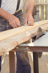 Carpenter's dusty old / retro circular table saw.