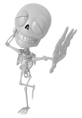 3D Skeleton Mascot is just scratched his head from embarrassment awkwardness. 3D Skull Character Design Series.