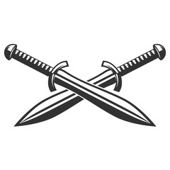 Crossed swords isolated on white background. Design element for logo, label, emblem, sign. Vector illustration