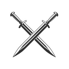 Crossed swords isolated on white background. Design element for logo, label, emblem, sign. Vector illustration