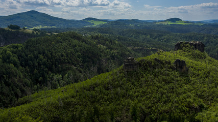 View from "Mariina vyhlídka". Landscape with rocks and forests.