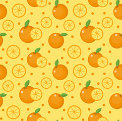 Orange seamless pattern. Mandarin citrus endless background, texture. Fruits background. Vector illustration