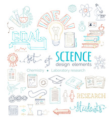 Vector set of doodles science design elements.