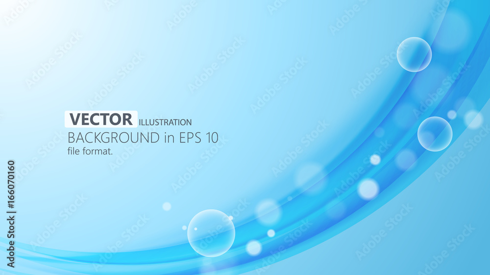 Poster abstract blue wave background with round labels - vector design