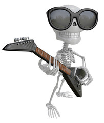 3D Skeleton Mascot is played the guitar with nimble fingers. 3D Skull Character Design Series.