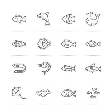 fish vector line icons