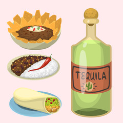 Mexican traditional food meal plates isolated lunch sauce mexico cuisine vector illustration