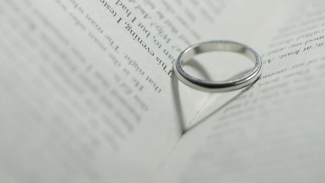 Heart shadow with rings on a book middle