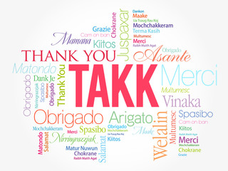 Fototapeta premium Takk (Thank You in Icelandic) Word Cloud background, all languages, multilingual for education or thanksgiving day