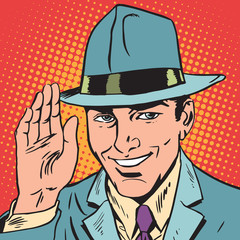 avatar portrait of man raised a hand, greeting