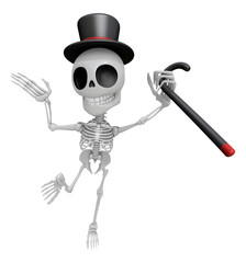 3D Gentleman Skeleton Mascot is a stick dance Brandishing. 3D Skull Character Design Series.