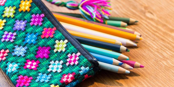 Handcraft pencil case and colors photograph