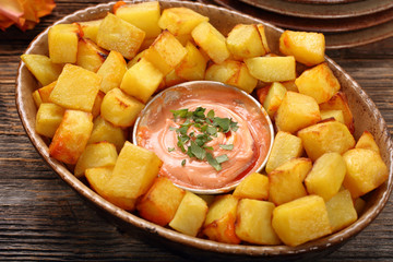 Patatas bravas traditional Spanish potatoes snack tapas