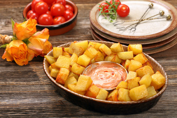 Patatas bravas traditional Spanish potatoes snack tapas