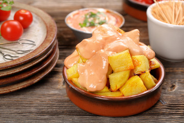 Patatas bravas traditional Spanish potatoes snack tapas