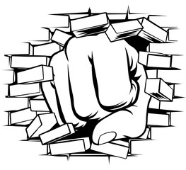 Fist Punching Through Brick Wall