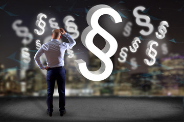 Justice and law symbol displayed on a futuristic interface - Technology and business concept