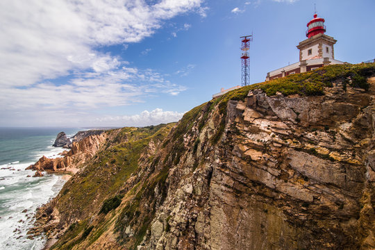 Nice view of a lighthouse with the ocean in Portugal