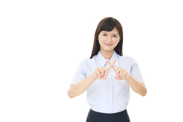 禁止の意思表示をする女性