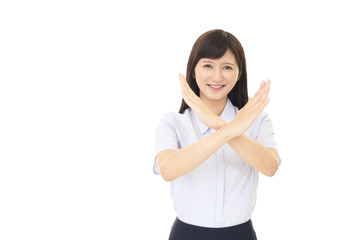 禁止の意思表示をする女性