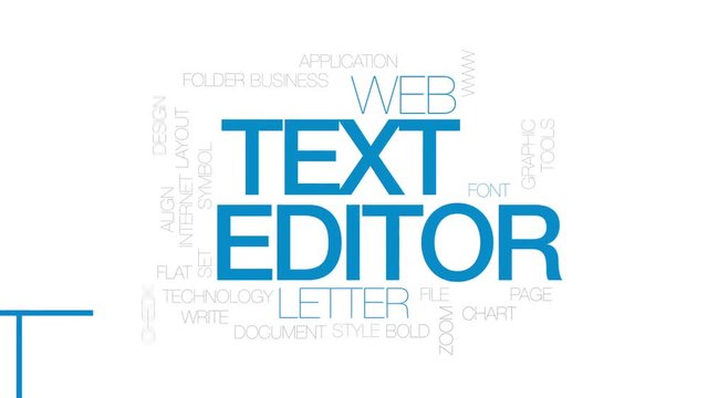 Text editor animated word cloud, text design animation. Kinetic typography.