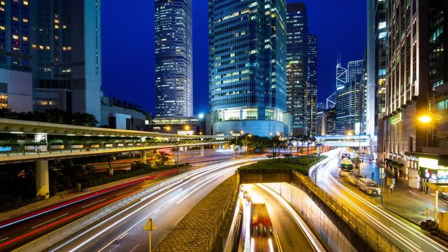 Central, Hong Kong, 26 June 2017 -: Time lapse of traffic in Hong Kong at night