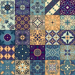 Foto op Plexiglas Marokkaanse tegels Naadloos patroon met Portugese tegels in talavera-stijl. Azulejo, Marokkaanse, Mexicaanse ornamenten.