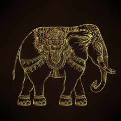 Obraz premium Beautiful hand-drawn tribal style elephant over mandala. Colorful design with boho pattern, psychedelic ornaments. Ethnic poster, spiritual art, yoga. Indian god Ganesha, Indian symbol.