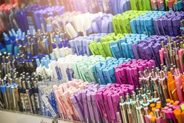 Pen placed lined in a stationery.