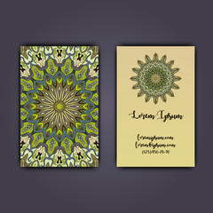 Luxury business cards with floral mandala ornament. Vintage decorative elements