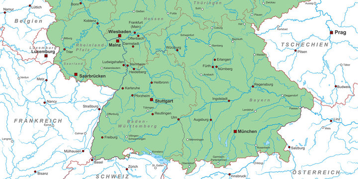 Süddeutschland - Landkarte