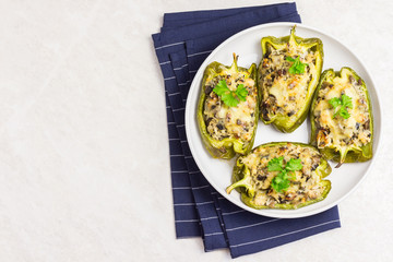 Healthy low carb bell pepper tacos. Top view copy space.