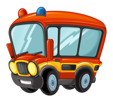 Cartoon funny looking cartoon fireman bus isolated - illustration for children